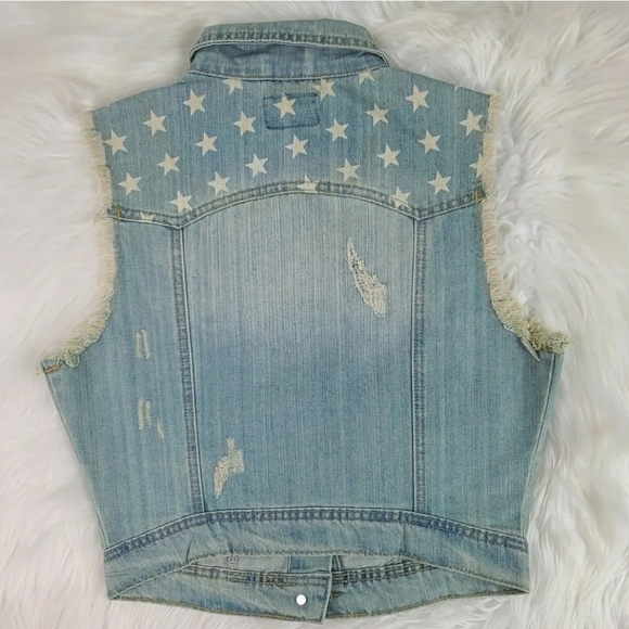 Distressed denim vest with  USA motif - Picture 2 of 2